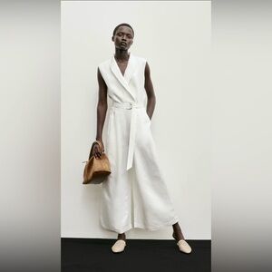 H&M Linen Blend Jumpsuit White Small